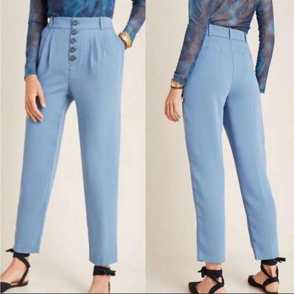 Anthropologie Pants - Anthropologie Sasha Button Fly Tapered Trousers Iris Blue 4